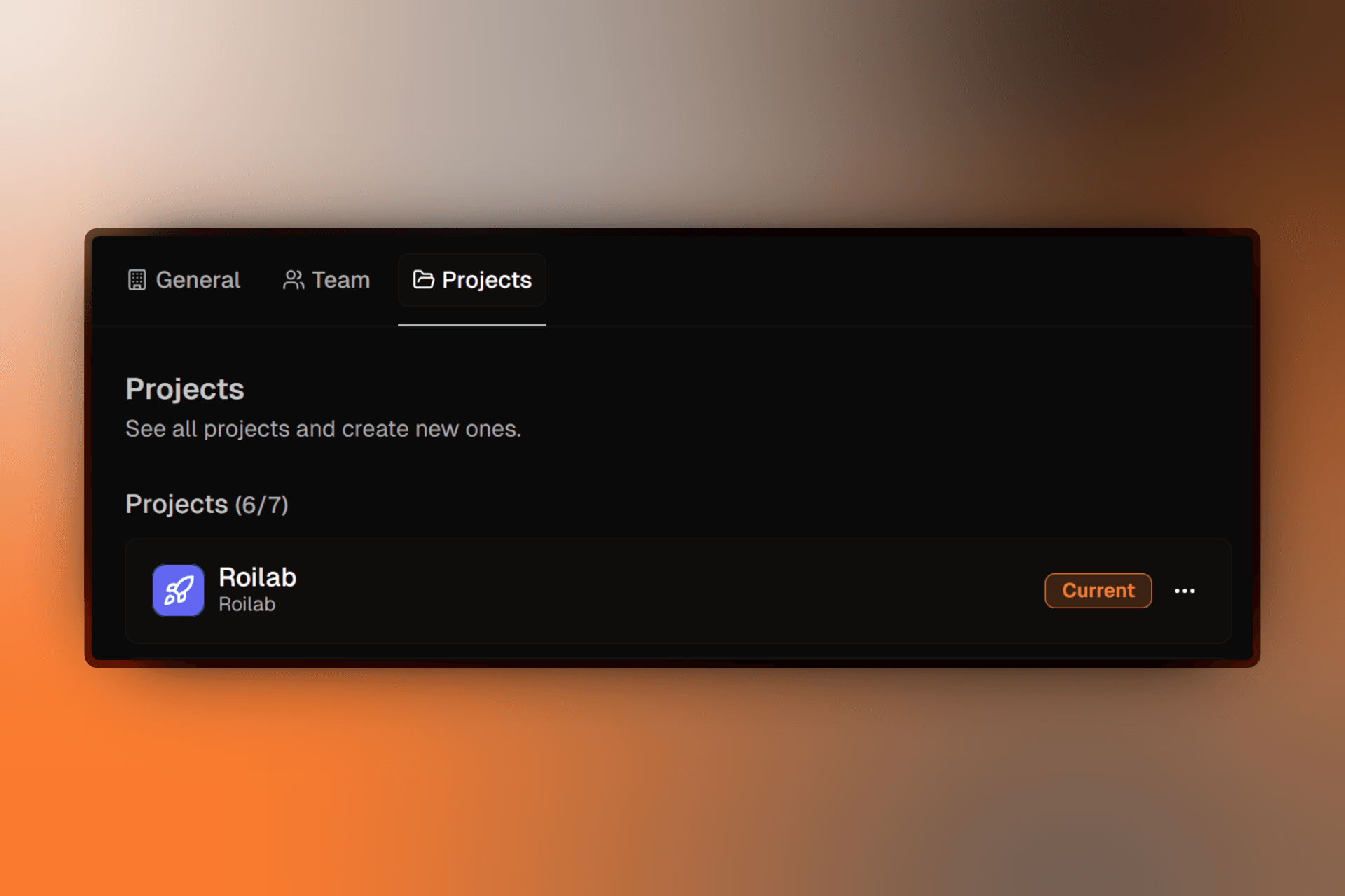 Workspace settings showing project usage counter displaying used versus available slots