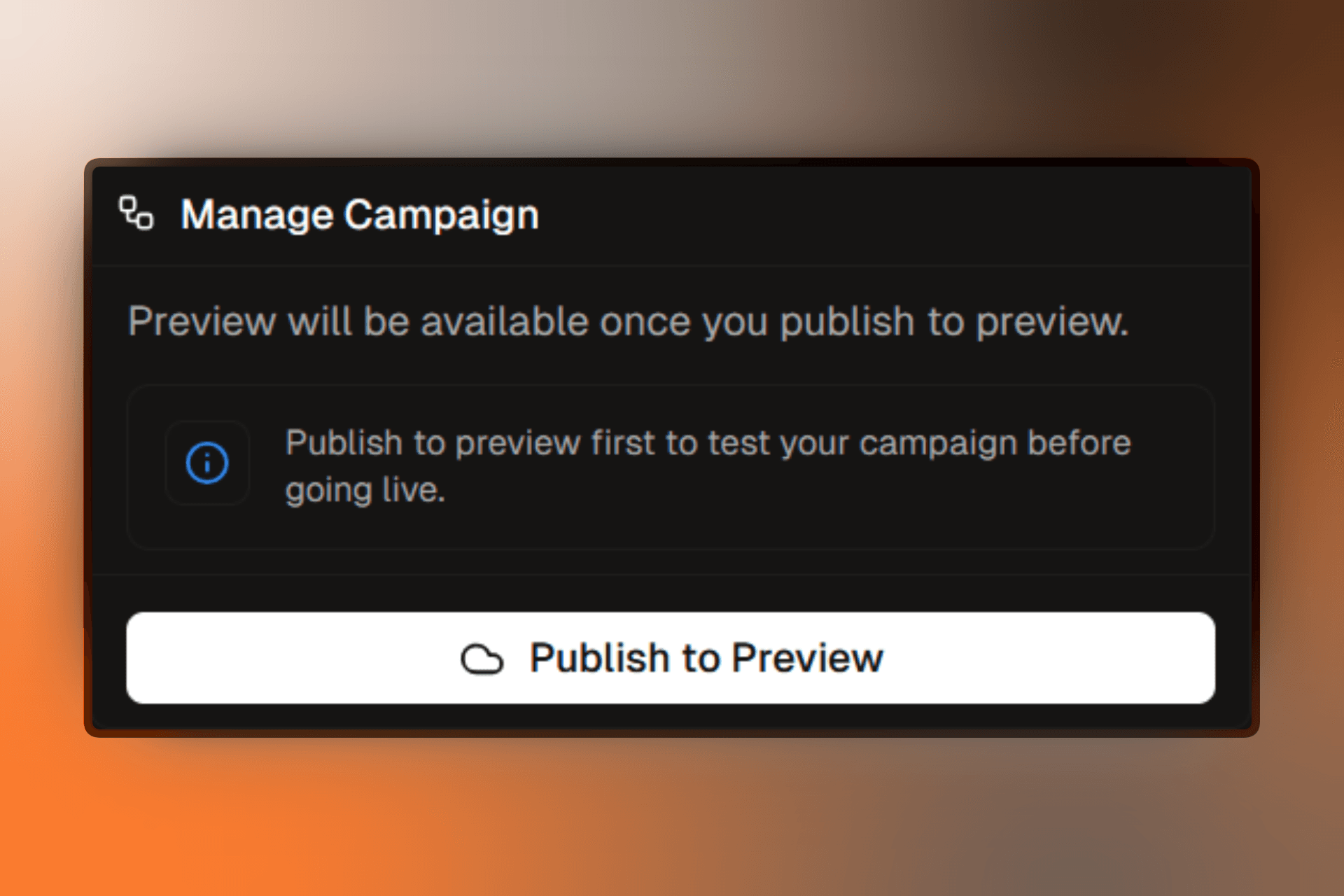Publish preview modal showing preview URL and options