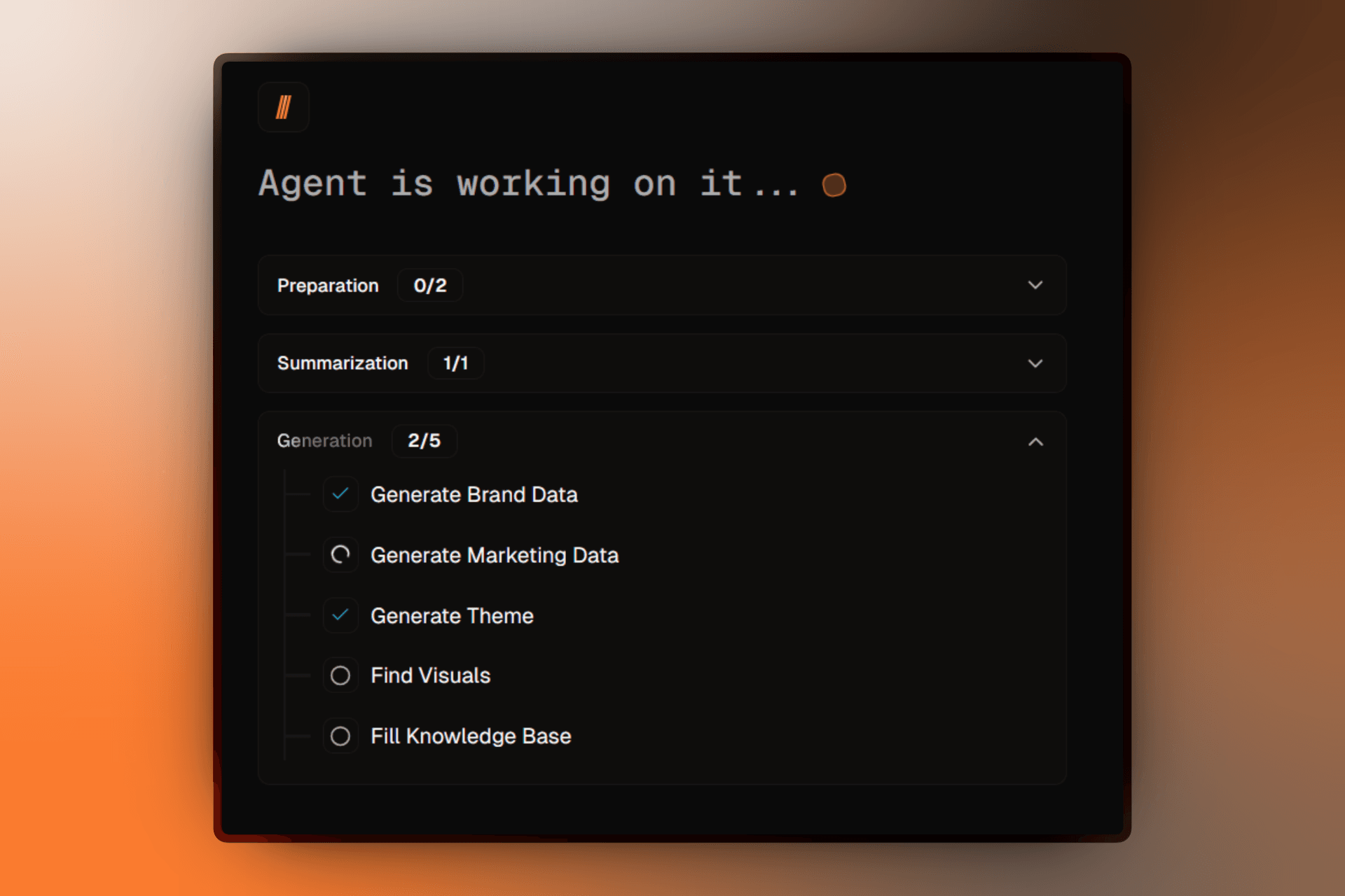 AI processing screen showing task progress