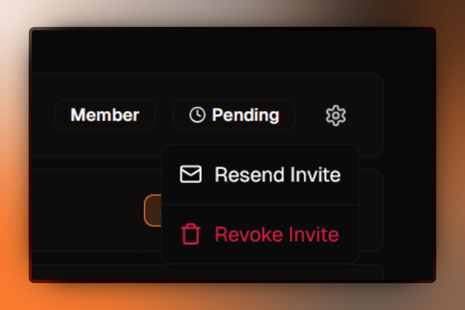 Settings dropdown menu showing Revoke Invite and Resend Invite options
